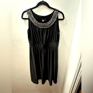 Black Dress w Silver Stud Statement Neckline Detail
